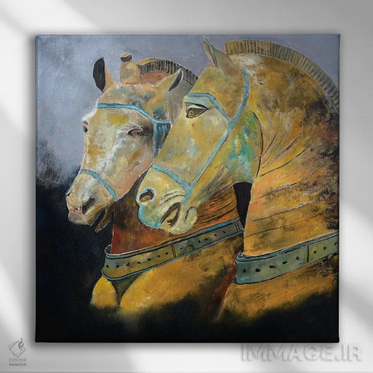 تابلو دکوراتیو دو اسب اثر پل لدنت - نمای روبهرو روی دیوار