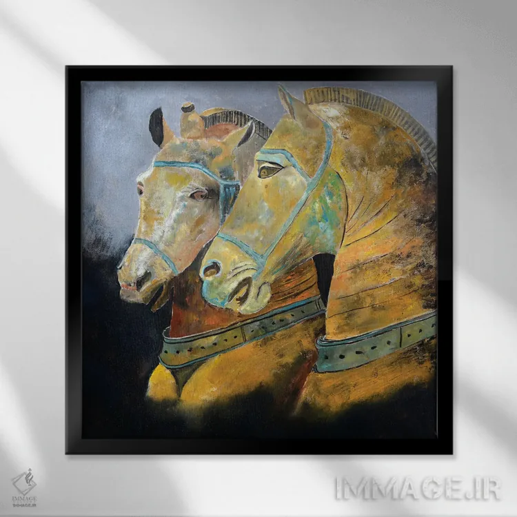 تابلو دکوراتیو دو اسب اثر پل لدنت - نمای قابدار مشکی