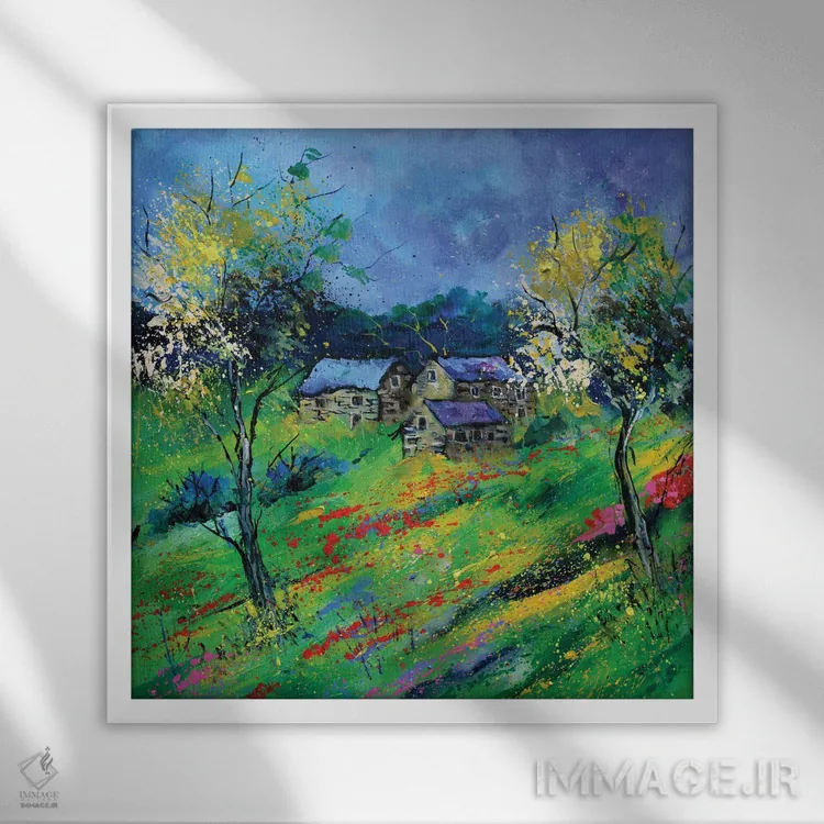 تابلو انتزاعی شقایق های بهاری اثر پل لدنت - نمای قابدار سفید