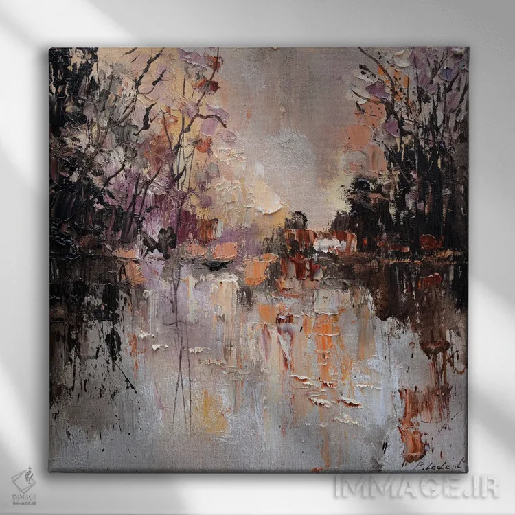 تابلو انتزاعی برکه در پاییز اثر پل لدنت - نمای روبهرو روی دیوار
