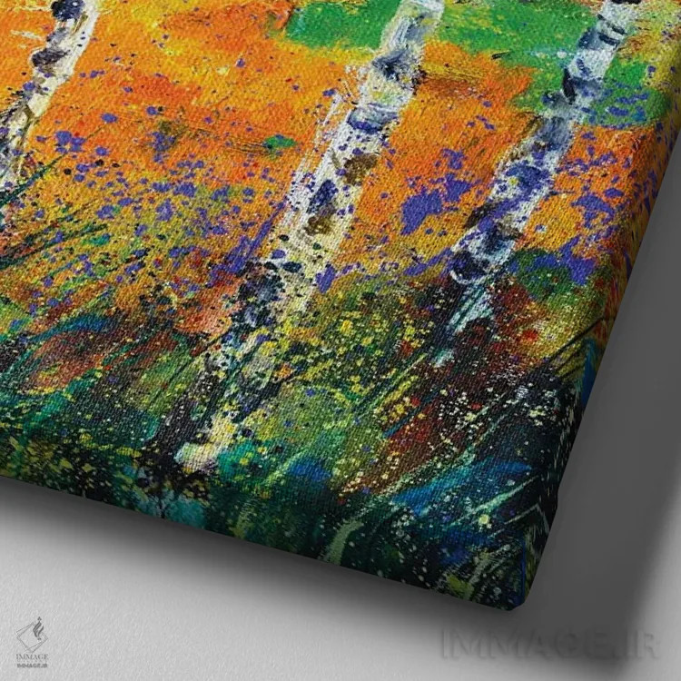 تابلو انتزاعی درختان صنوبر اثر پل لدنت - نمای نزدیک بافت بوم