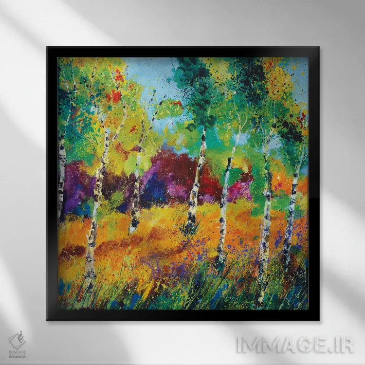 تابلو انتزاعی درختان صنوبر اثر پل لدنت - نمای قابدار مشکی