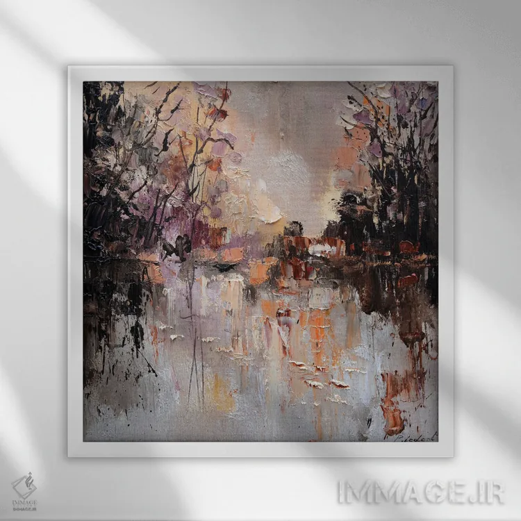 تابلو انتزاعی برکه در پاییز اثر پل لدنت - نمای قابدار سفید