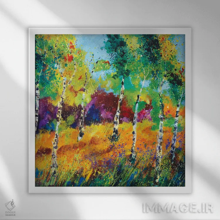 تابلو انتزاعی درختان صنوبر اثر پل لدنت - نمای قابدار سفید