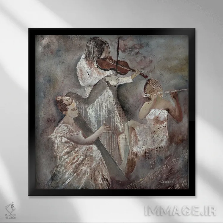 تابلو دکوراتیو تریوی نوازندگان اثر پل لدنت - نمای قابدار مشکی