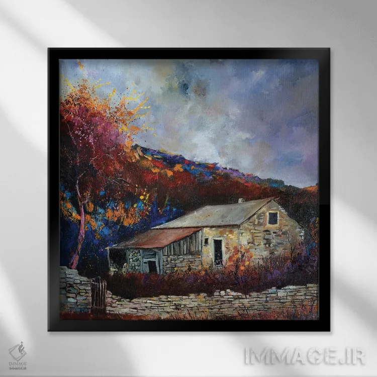 تابلو انتزاعی خانه روستایی قدیمی اثر پل لدنت - نمای قابدار مشکی