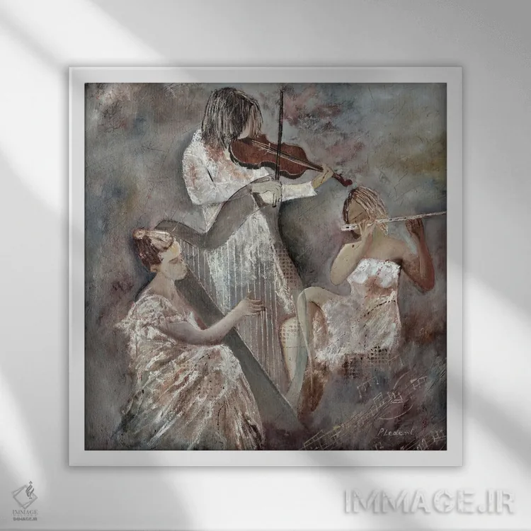 تابلو دکوراتیو تریوی نوازندگان اثر پل لدنت - نمای قابدار سفید