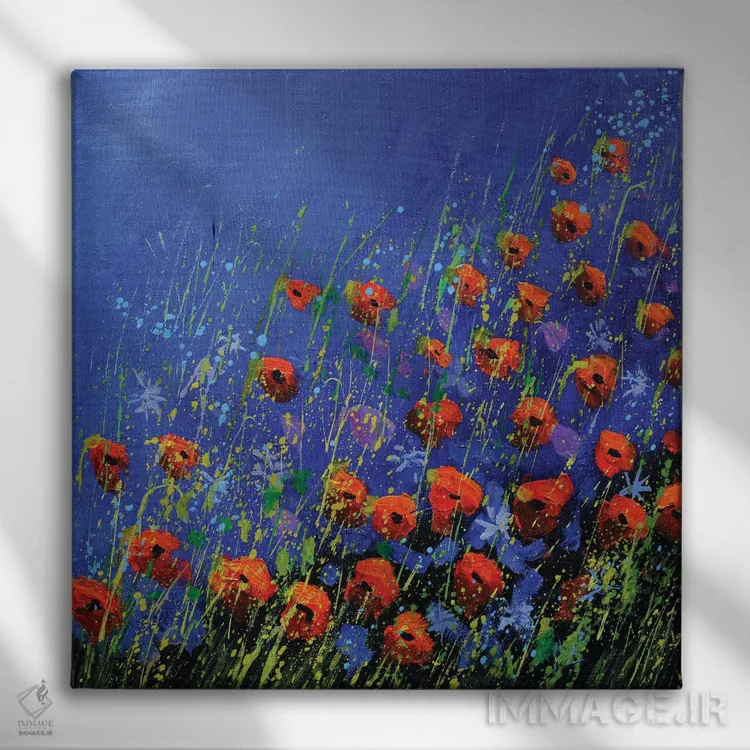 تابلو انتزاعی شقایق ها اثر پل لدنت - نمای روبهرو روی دیوار