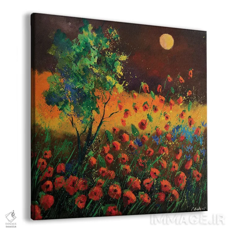 تابلو انتزاعی شقایق های قرمز در مهتاب اثر پل لدنت - نمای پرسپکتیو محصول