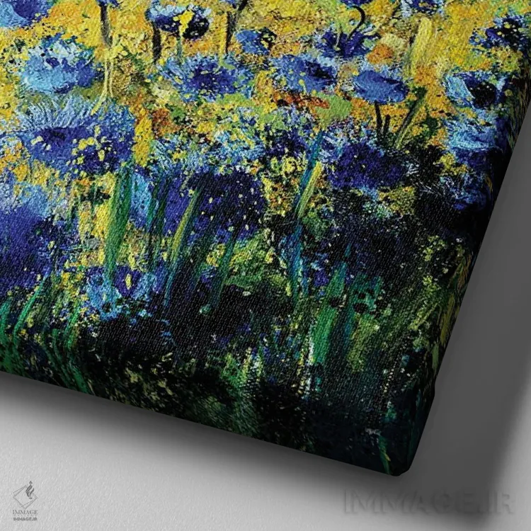 تابلو انتزاعی مسیر آبی اثر پل لدنت - نمای نزدیک بافت بوم