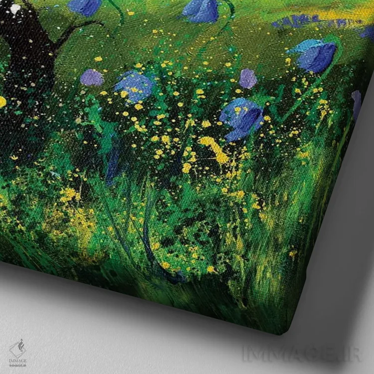 تابلو انتزاعی درخت سیب شکوفا اثر پل لدنت - نمای نزدیک بافت بوم