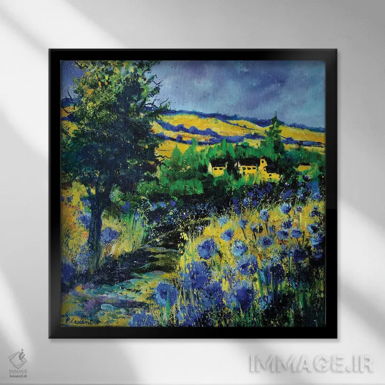 تابلو انتزاعی مسیر آبی اثر پل لدنت - نمای قابدار مشکی