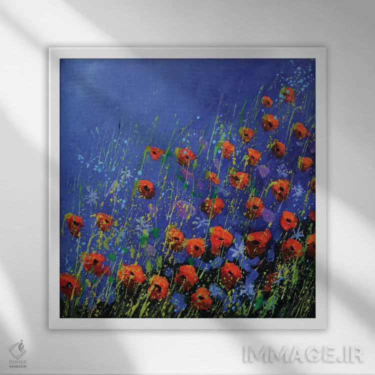 تابلو انتزاعی شقایق ها اثر پل لدنت - نمای قابدار سفید