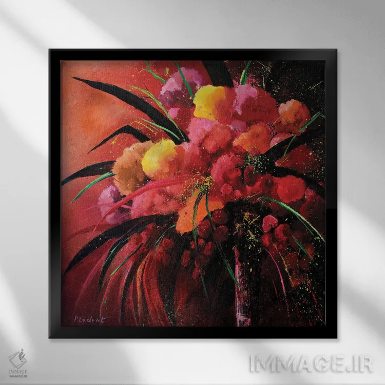 تابلو دکوراتیو طبیعت بی جان صورتی اثر پل لدنت - نمای قابدار مشکی