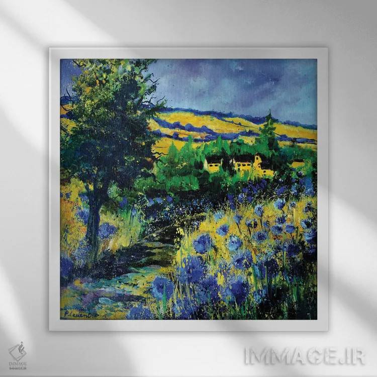 تابلو انتزاعی مسیر آبی اثر پل لدنت - نمای قابدار سفید