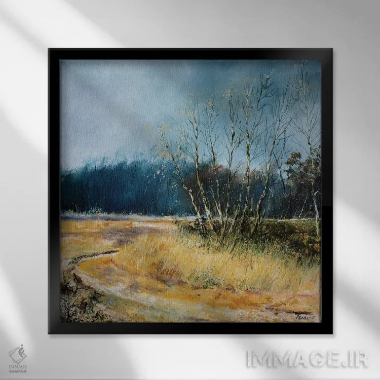 تابلو دکوراتیو چند درخت صنوبر در زمستان اثر پل لدنت - نمای قابدار مشکی