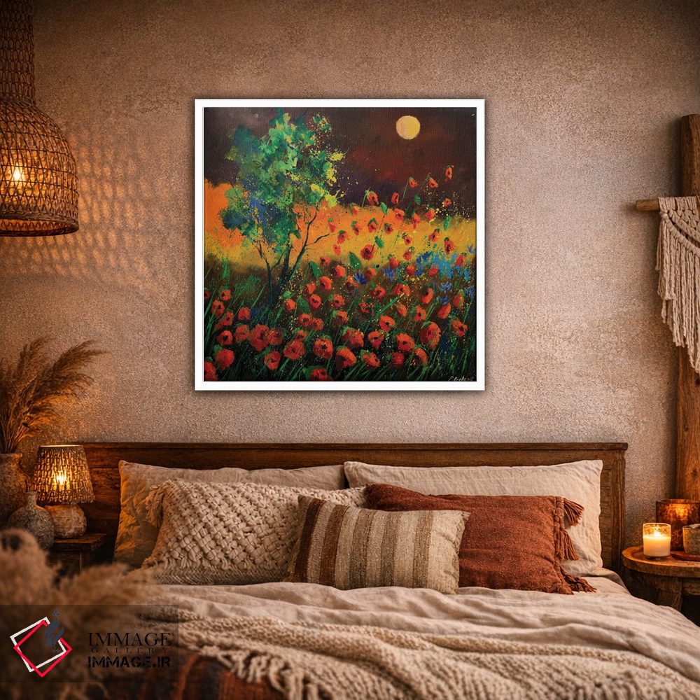 تابلو انتزاعی شقایق های قرمز در مهتاب اثر پل لدنت - D1W