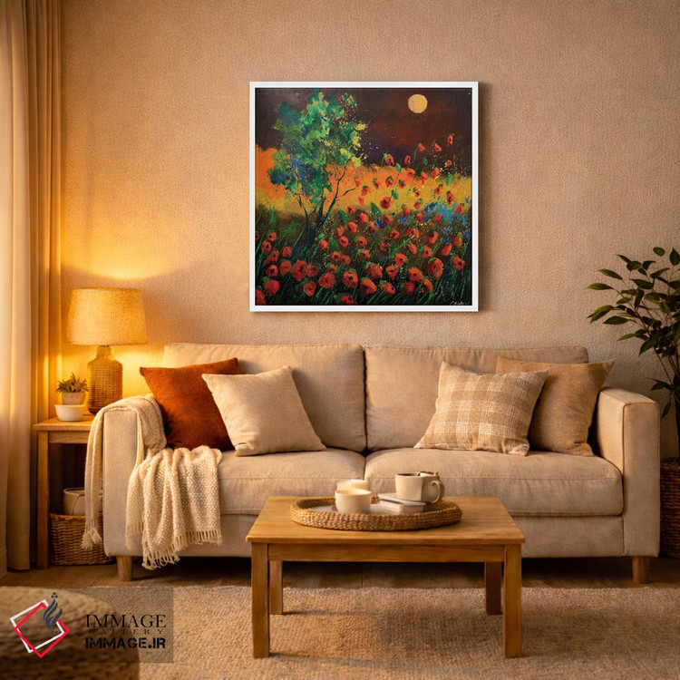 تابلو انتزاعی شقایق های قرمز در مهتاب اثر پل لدنت - D3W