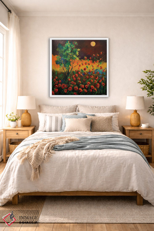 تابلو انتزاعی شقایق های قرمز در مهتاب اثر پل لدنت - D5W