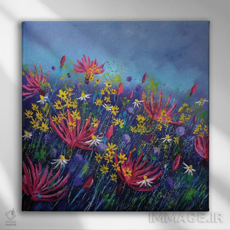 تابلو انتزاعی گل های گندم نمای صورتی اثر پل لدنت - نمای روبهرو روی دیوار