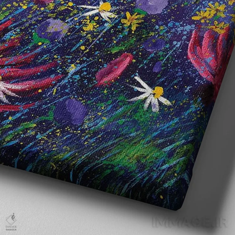 تابلو انتزاعی گل های گندم نمای صورتی اثر پل لدنت - نمای نزدیک بافت بوم