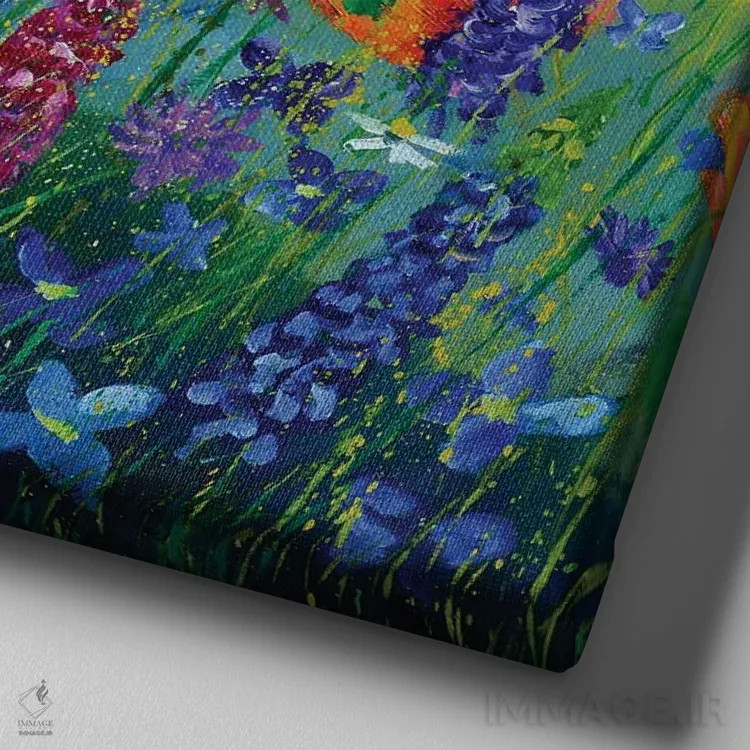 تابلو انتزاعی گل های باغچه اثر پل لدنت - نمای نزدیک بافت بوم