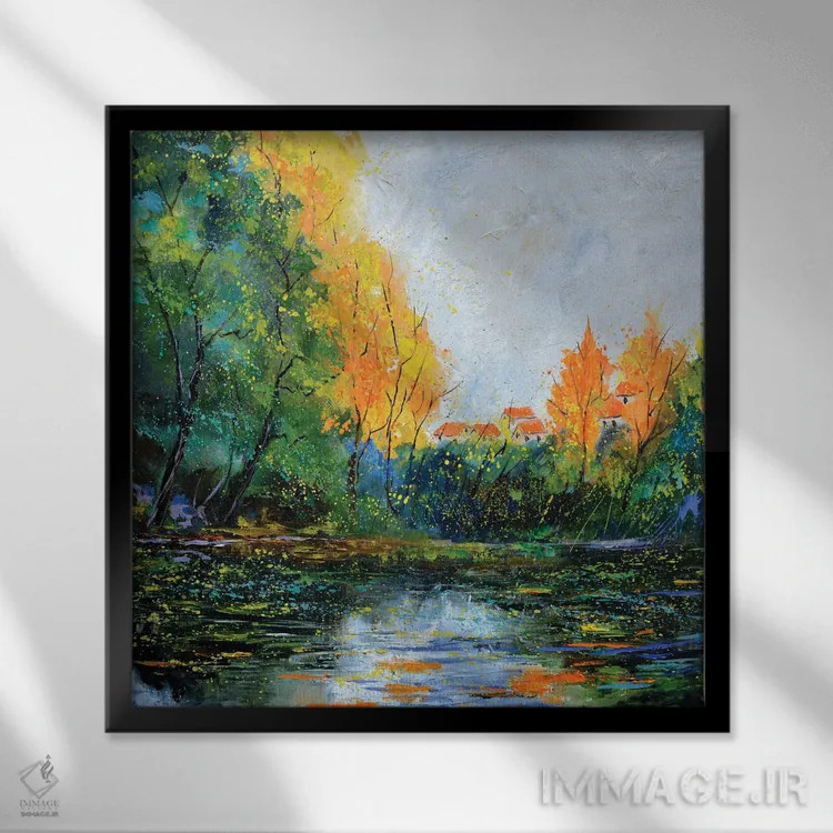 تابلو انتزاعی برکه در پاییز اثر پل لدنت - نمای قابدار مشکی