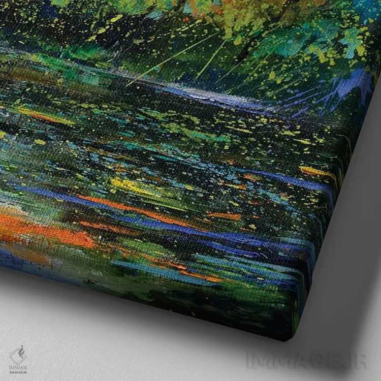 تابلو انتزاعی برکه در پاییز اثر پل لدنت - نمای نزدیک بافت بوم