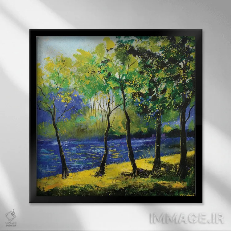 تابلو انتزاعی رودخانه آبی اثر پل لدنت - نمای قابدار مشکی