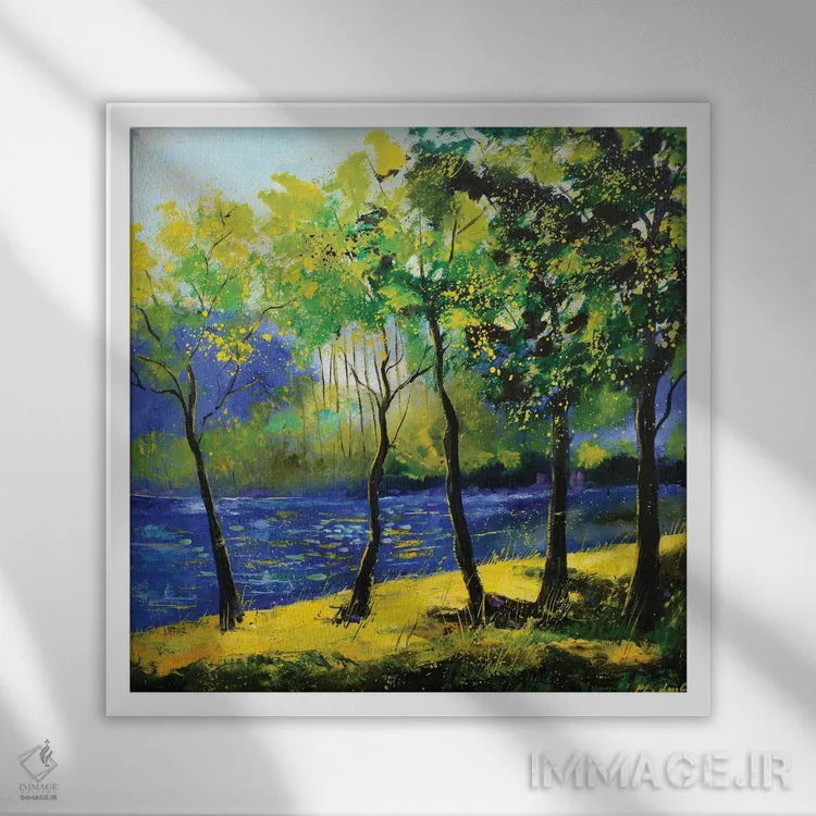 تابلو انتزاعی رودخانه آبی اثر پل لدنت - نمای قابدار سفید