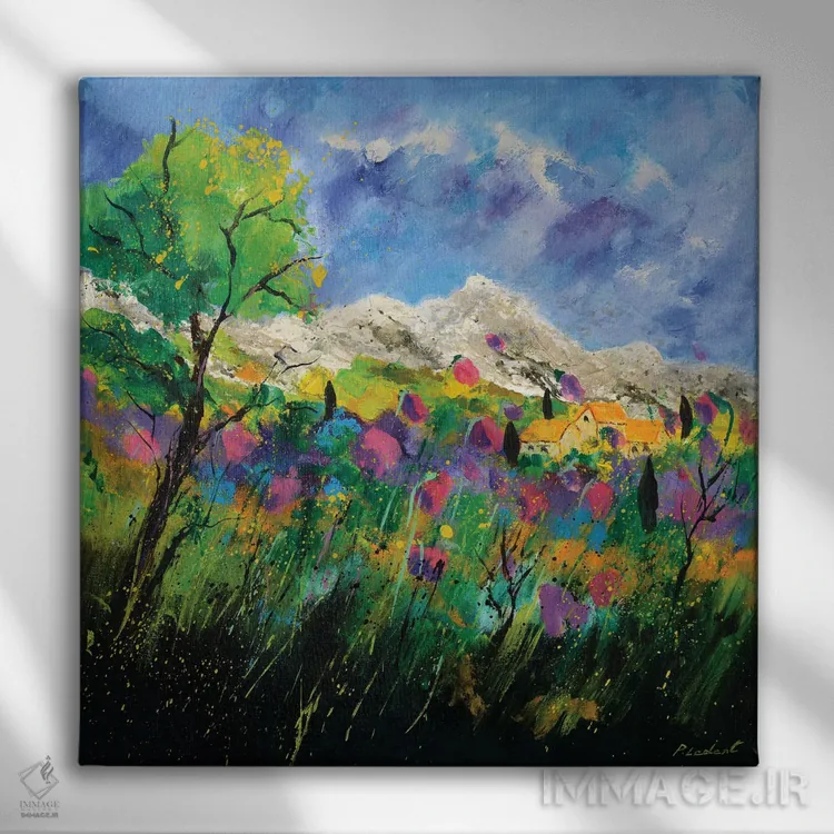 تابلو انتزاعی پروانس صورتی اثر پل لدنت - نمای روبهرو روی دیوار