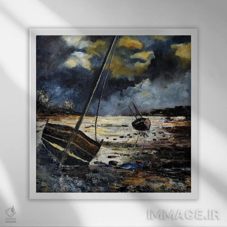 تابلو انتزاعی منظره دریا ۷۸ اثر پل لدنت - نمای قابدار سفید