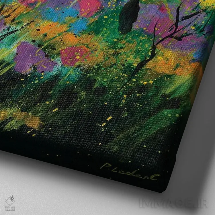 تابلو انتزاعی پروانس صورتی اثر پل لدنت - نمای نزدیک بافت بوم