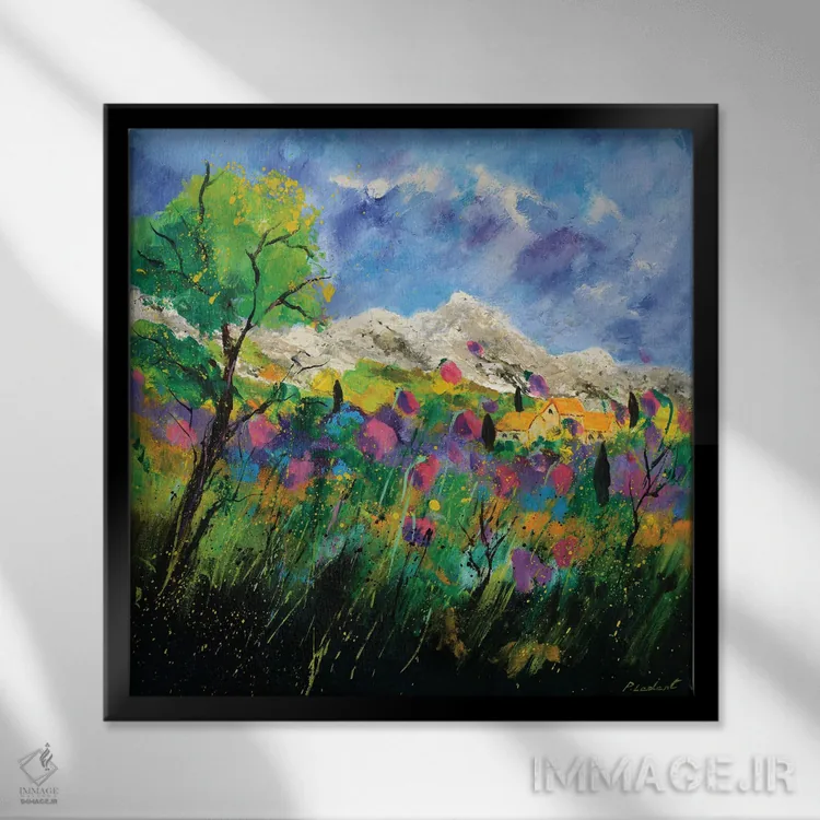 تابلو انتزاعی پروانس صورتی اثر پل لدنت - نمای قابدار مشکی