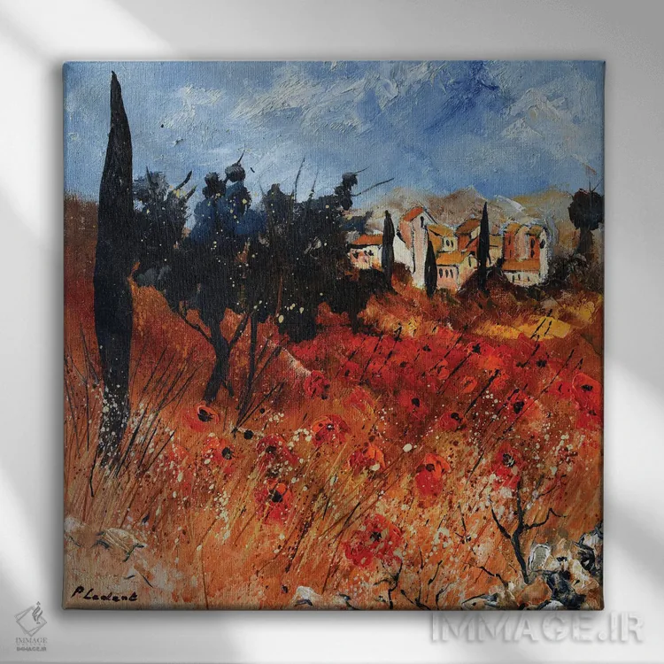 تابلو دکوراتیو پروانس قرمز اثر پل لدنت - نمای روبهرو روی دیوار