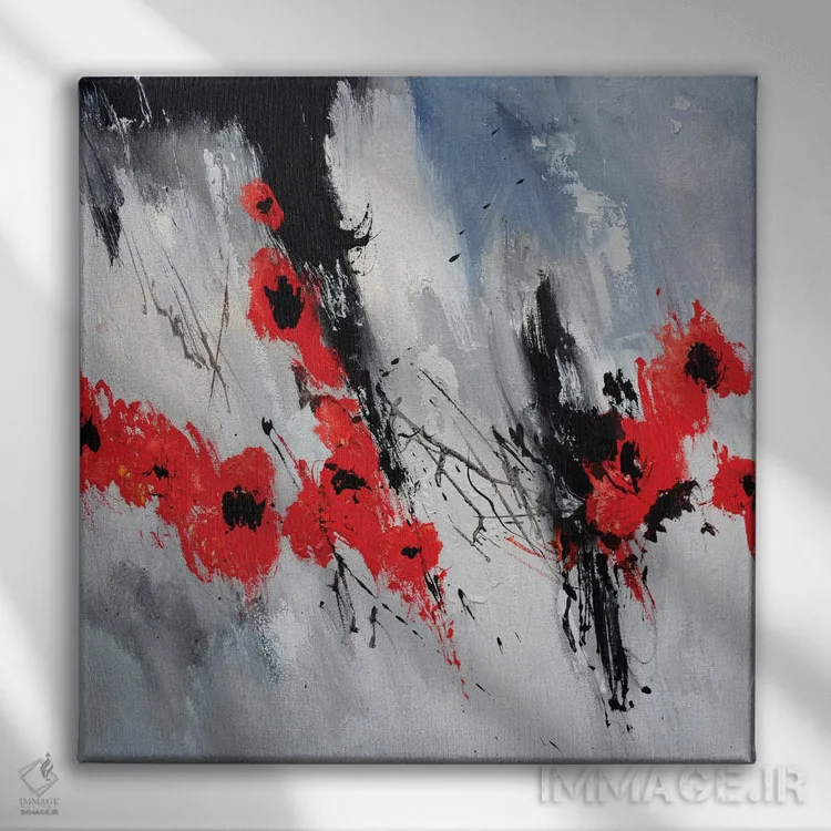 تابلو انتزاعی شقایق های پرنده اثر پل لدنت - نمای روبهرو روی دیوار