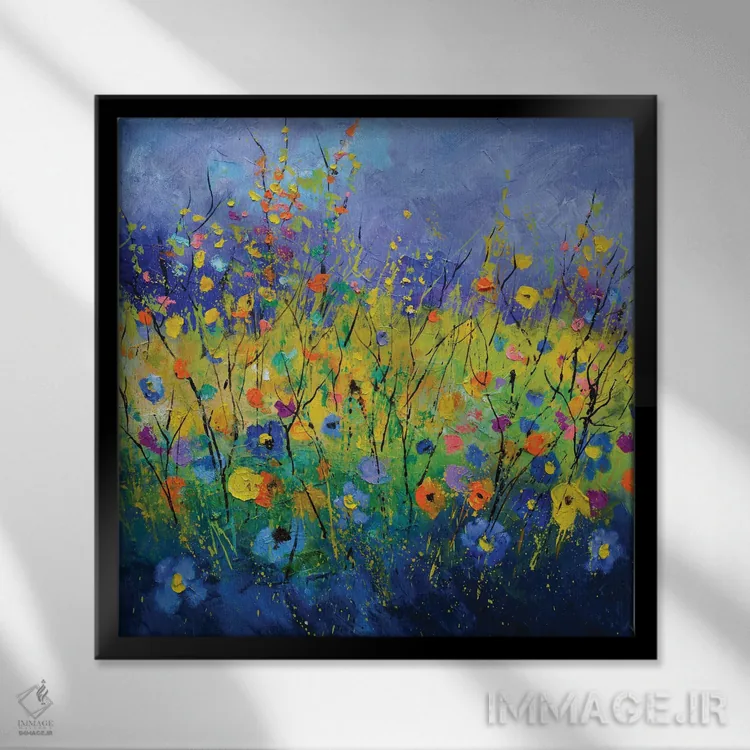 تابلو انتزاعی تابستانی پس از کووید اثر پل لدنت - نمای قابدار مشکی