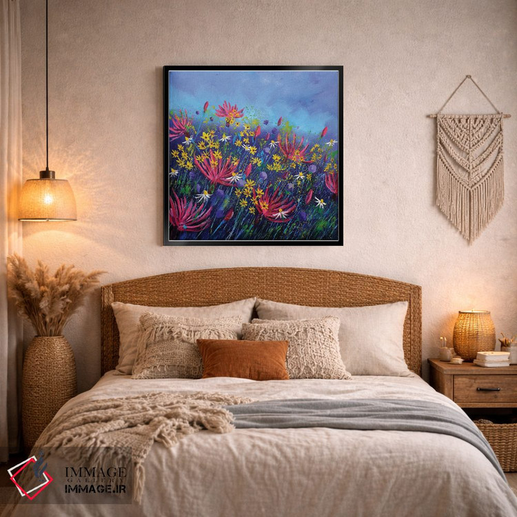 تابلو انتزاعی گل های گندم نمای صورتی اثر پل لدنت - D3B