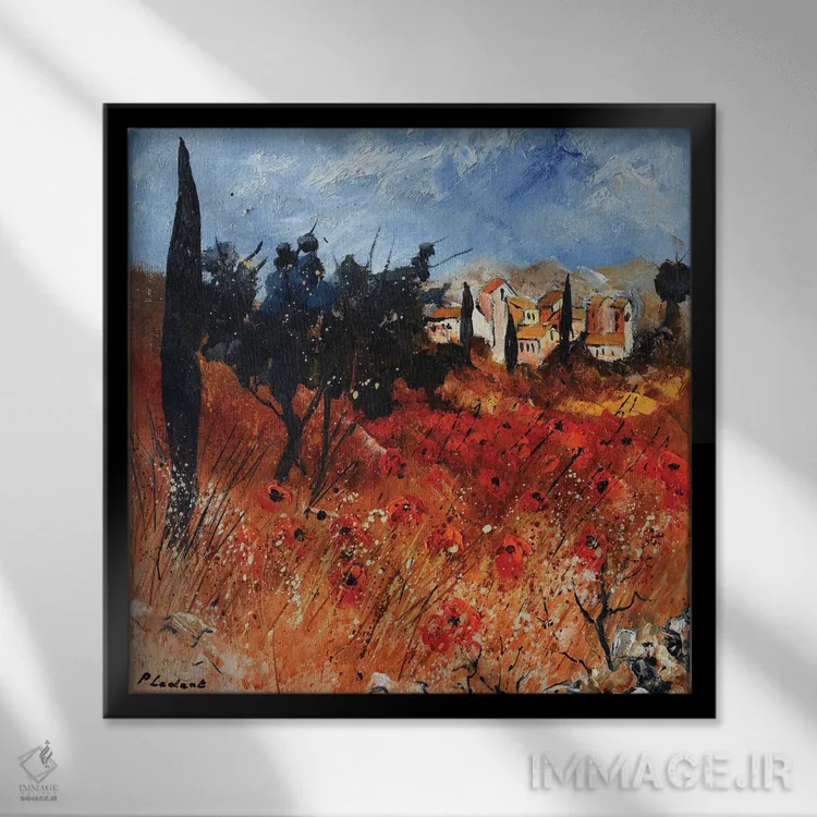 تابلو دکوراتیو پروانس قرمز اثر پل لدنت - نمای قابدار مشکی