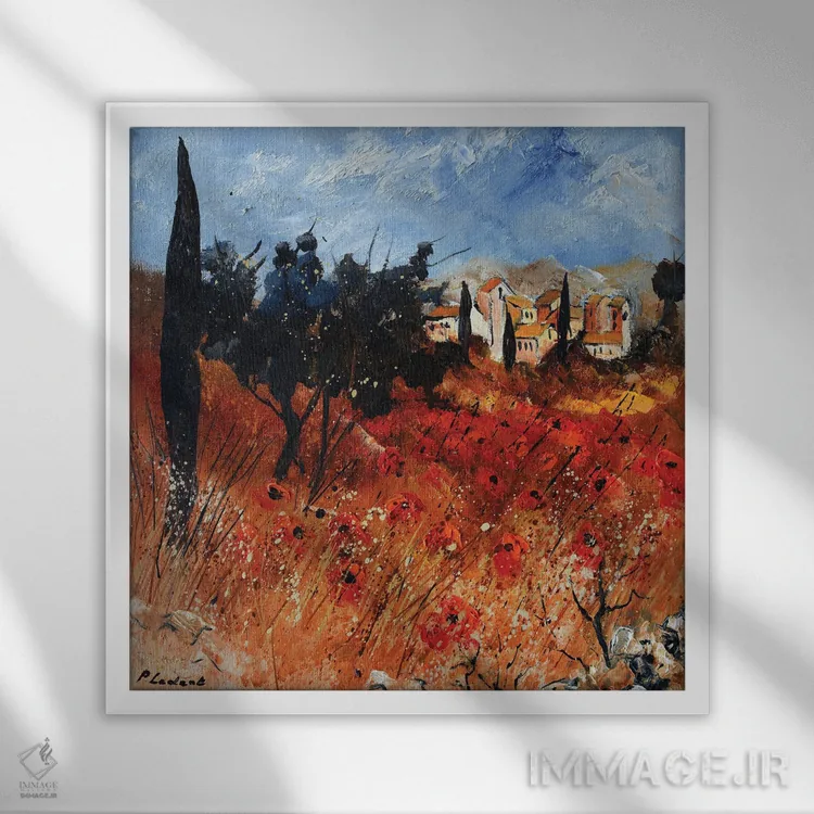 تابلو دکوراتیو پروانس قرمز اثر پل لدنت - نمای قابدار سفید