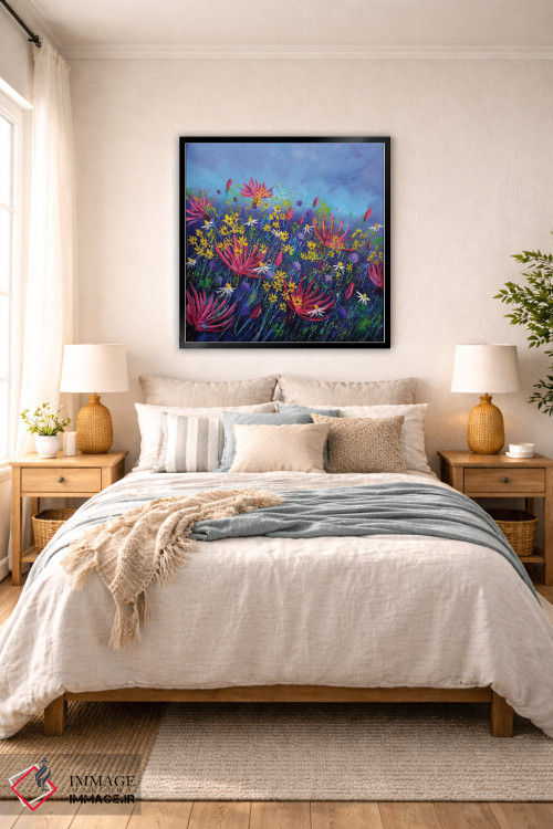 تابلو انتزاعی گل های گندم نمای صورتی اثر پل لدنت - D6B