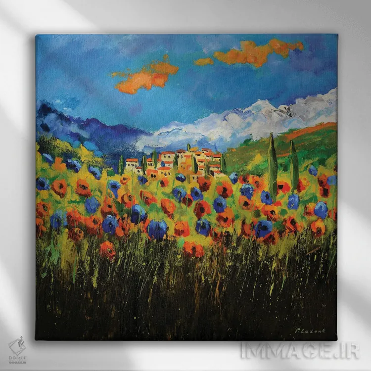 تابلو انتزاعی شقایق ها در توسکانی اثر پل لدنت - نمای روبهرو روی دیوار