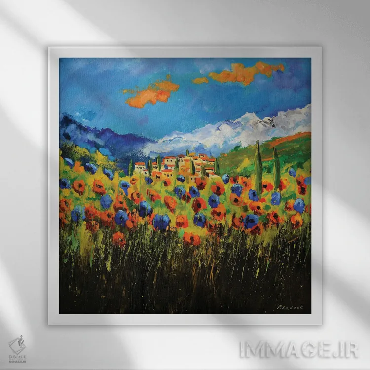 تابلو انتزاعی شقایق ها در توسکانی اثر پل لدنت - نمای قابدار سفید