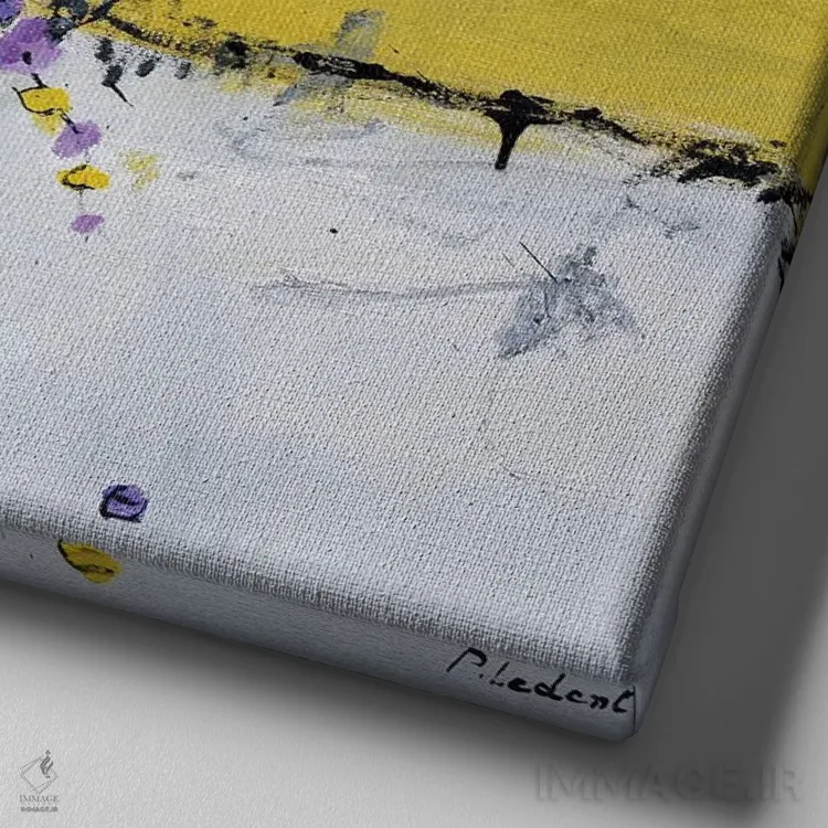 تابلو دکوراتیو طبیعت بی جان زرد و بنفش اثر پل لدنت - نمای نزدیک بافت بوم