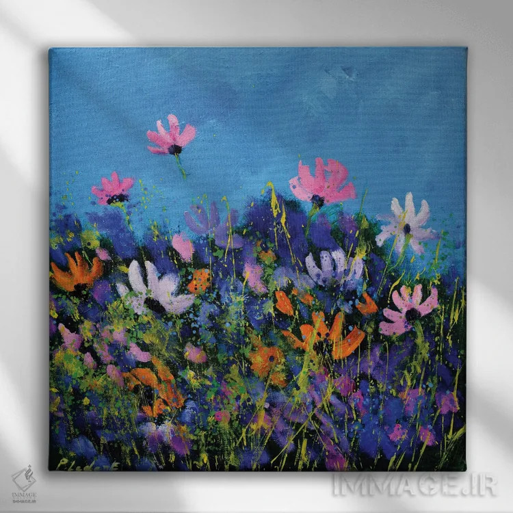 تابلو انتزاعی چند گل کاسموس اثر پل لدنت - نمای روبهرو روی دیوار