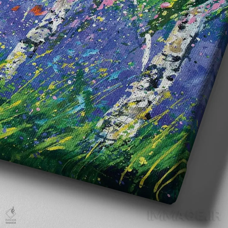 تابلو انتزاعی گل انگشتانه اثر پل لدنت - نمای نزدیک بافت بوم