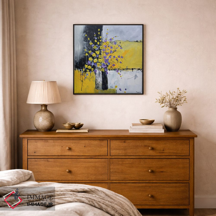 تابلو دکوراتیو طبیعت بی جان زرد و بنفش اثر پل لدنت - D1B