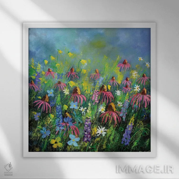 تابلو انتزاعی گل رودبکیا اثر پل لدنت - نمای قابدار سفید