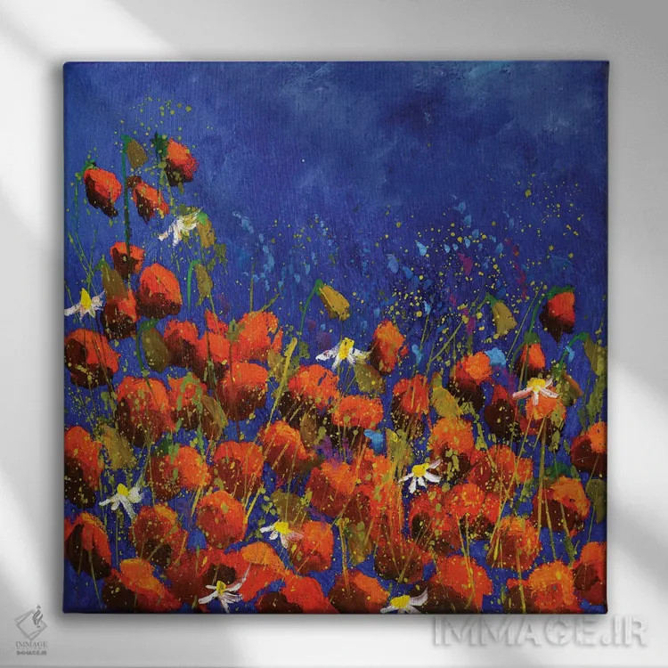 تابلو انتزاعی شقایق های قرمز ۶۸۲۴ اثر پل لدنت - نمای روبهرو روی دیوار