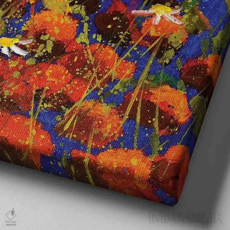 تابلو انتزاعی شقایق های قرمز ۶۸۲۴ اثر پل لدنت - نمای نزدیک بافت بوم